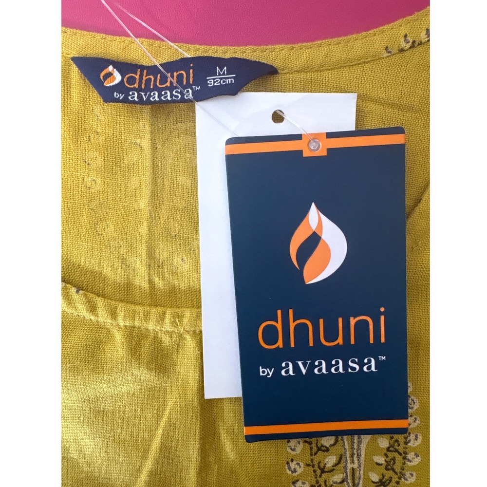 Dhani‎ by Avaasa Yellow Paisley Print Midi Dress Kurta Size M Indian Festivities - Picture 6 of 9